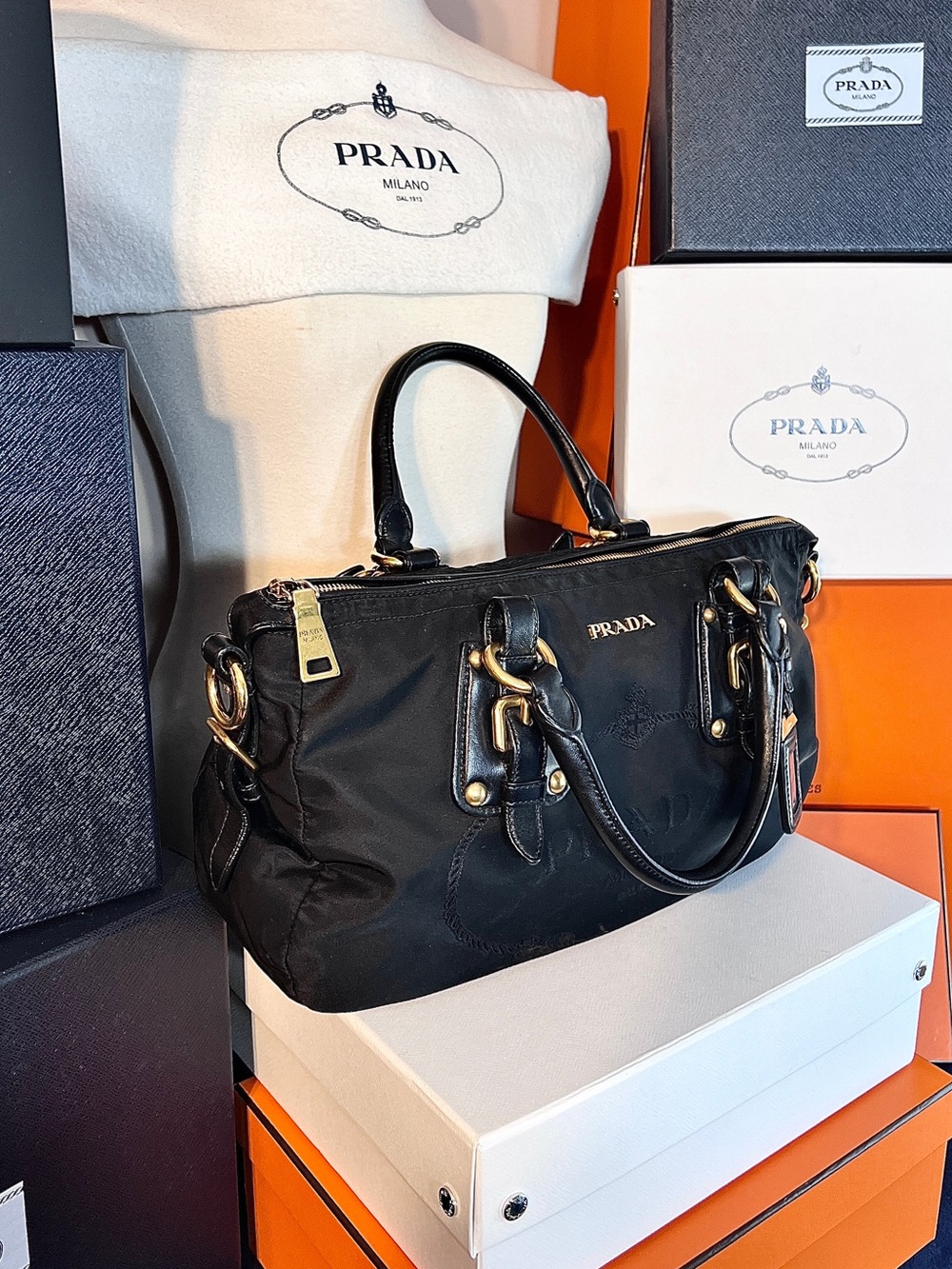 Prada⭐️Black Nylon/Leather Satchel with Gold Hardware!⭐️Offers always welcome!